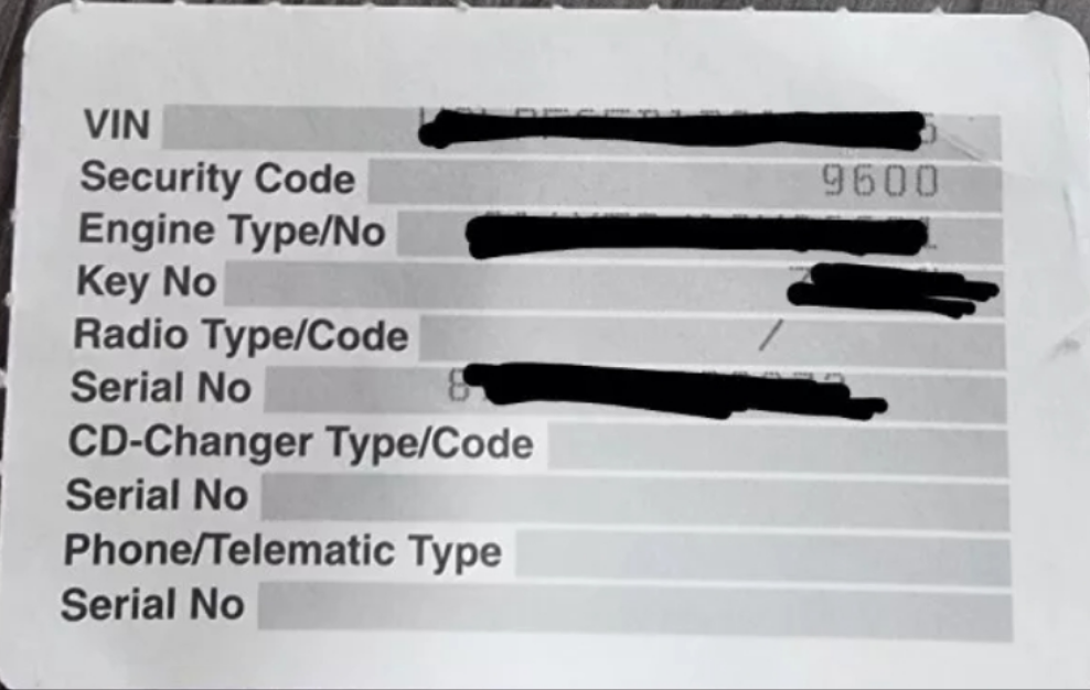 Vauxhall Astra J Security Code
